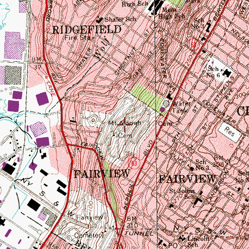 Topographic Map of Mount Moriah Jewish Cemetery, NJ