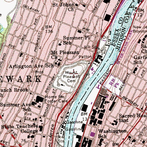 Topographic Map of Mount Pleasant Cemetery, NJ