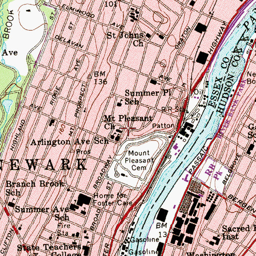 Topographic Map of Mount Pleasant Baptist Church, NJ