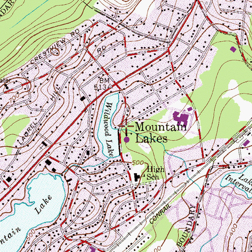 Topographic Map of Mountain Lakes, NJ