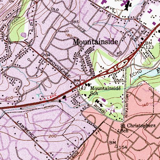 Topographic Map of Mountainside, NJ