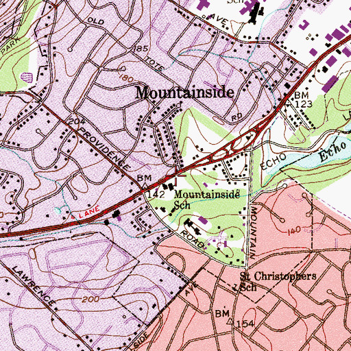 Topographic Map of Mountainside School, NJ