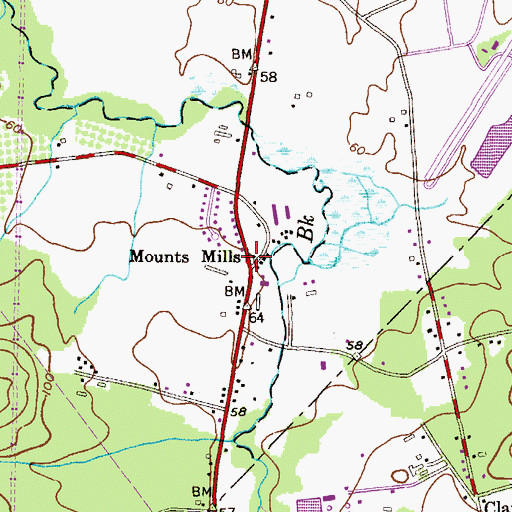 Topographic Map of Mounts Mills, NJ