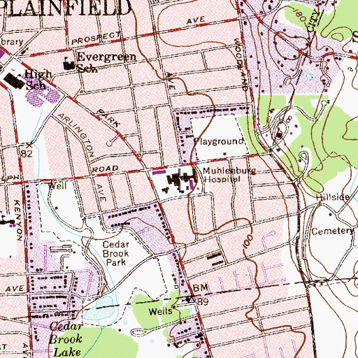 Topographic Map of JFK Medical Center - Muhlenberg Campus, NJ