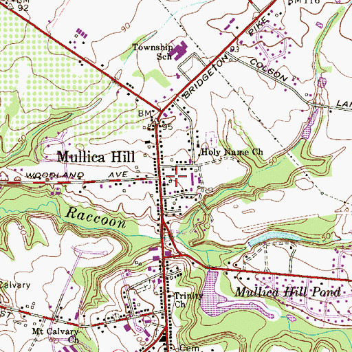 Topographic Map of Mullica Hill, NJ
