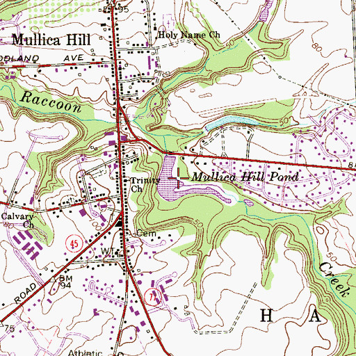 Topographic Map of Mullica Hill Pond, NJ