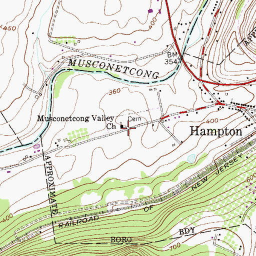 Topographic Map of Musconetcong Valley Presbyterian Church, NJ