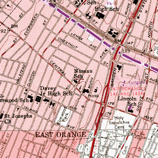 Topographic Map of Ecole T Louverture Elementary School, NJ