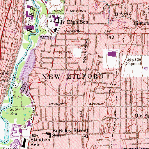 Topographic Map of New Milford, NJ