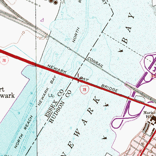 Topographic Map of Newark Bay Bridge, NJ
