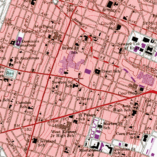 Topographic Map of Newton Street School of Humanities, NJ