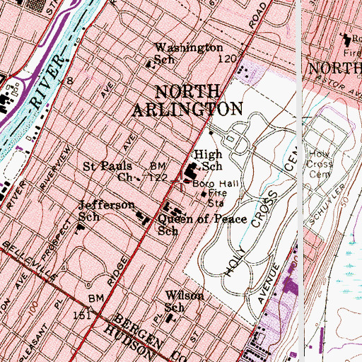 Topographic Map of North Arlington, NJ