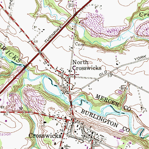 Topographic Map of North Crosswicks, NJ