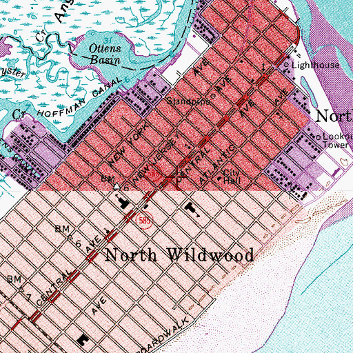 Topographic Map of North Wildwood, NJ