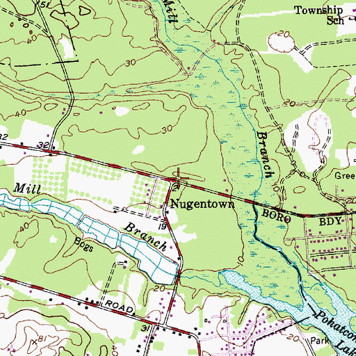 Topographic Map of Nugentown, NJ