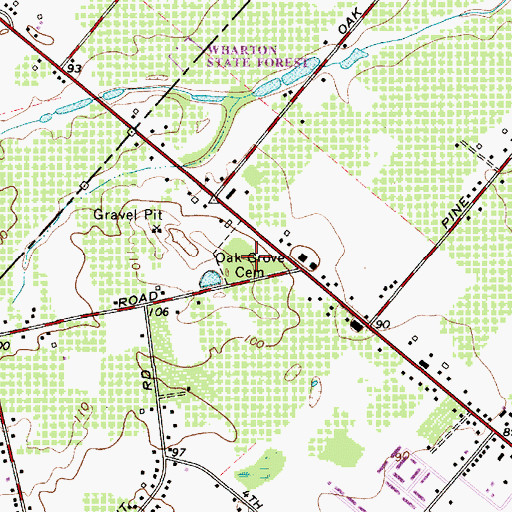 Topographic Map of Oak Grove Cemetery, NJ