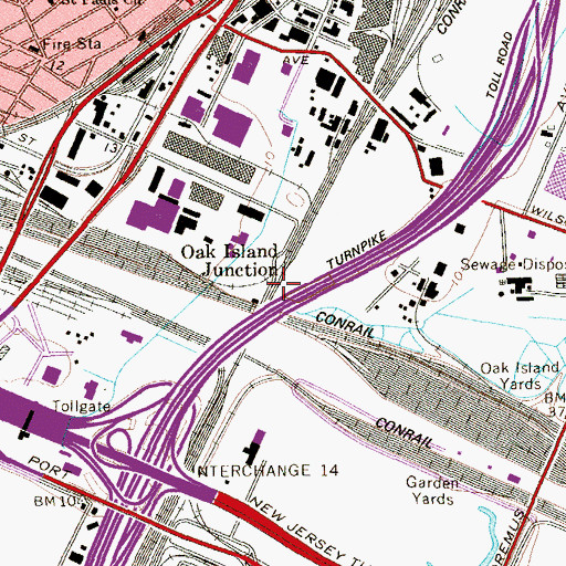 Topographic Map of Oak Island Junction, NJ