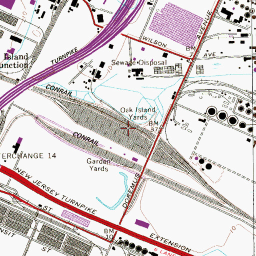 Topographic Map of Oak Island Yards, NJ