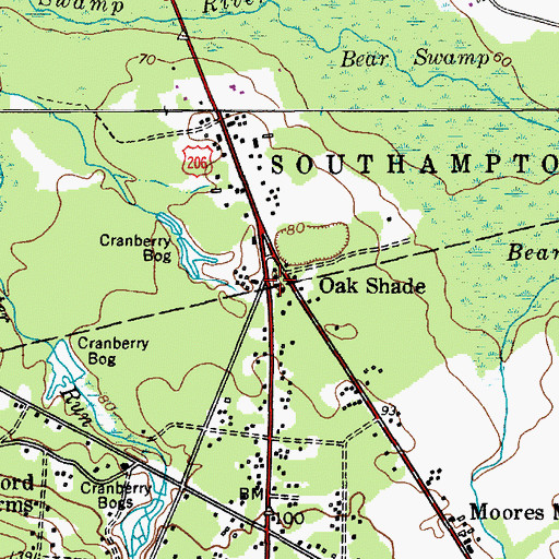 Topographic Map of Oak Shade, NJ