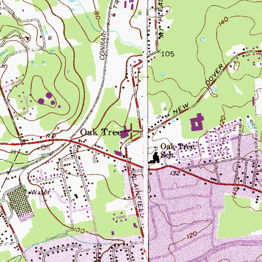 Topographic Map of Oak Tree, NJ