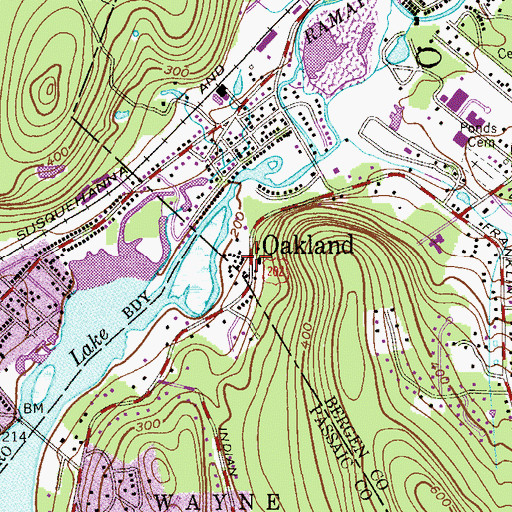 Topographic Map of Oakland, NJ
