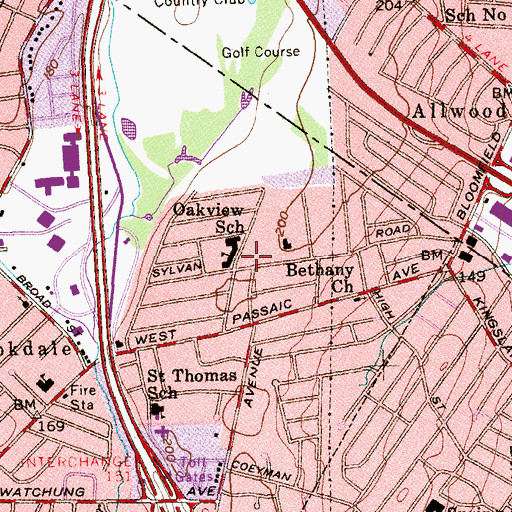 Topographic Map of Oak View Elementary School, NJ