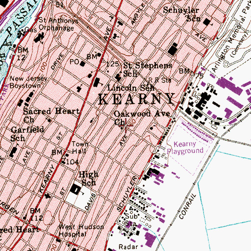 Topographic Map of Oakwood Baptist Church, NJ