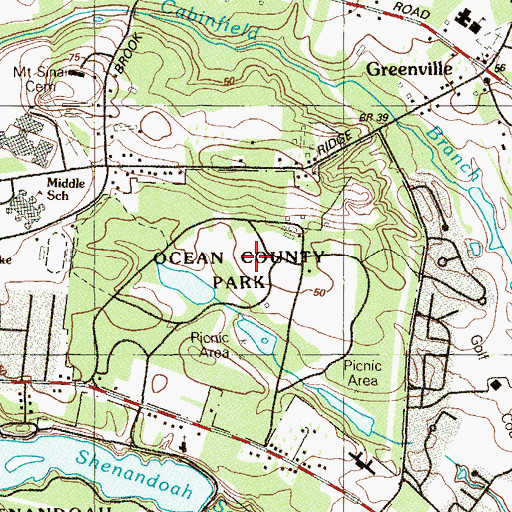 Topographic Map of Ocean County Park, NJ