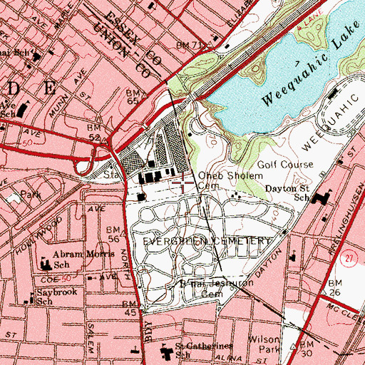 Topographic Map of Oheb Sholem Cemetery, NJ