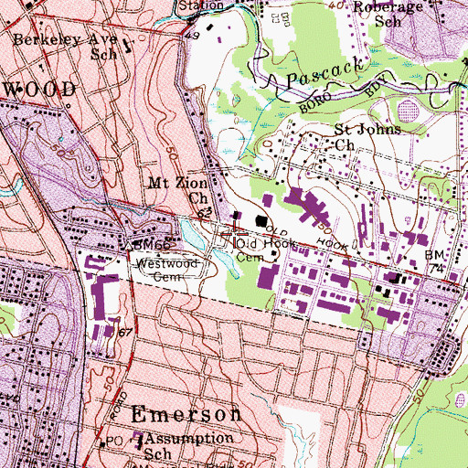 Topographic Map of Old Hook Cemetery, NJ
