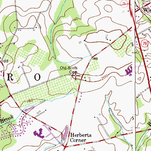 Topographic Map of Old Scots Cemetery, NJ