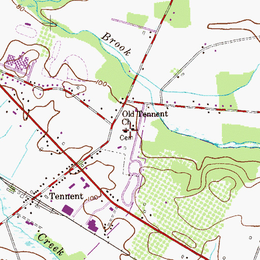 Topographic Map of Old Tennent Presbyterian Church, NJ