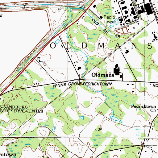 Topographic Map of Oldmans, NJ
