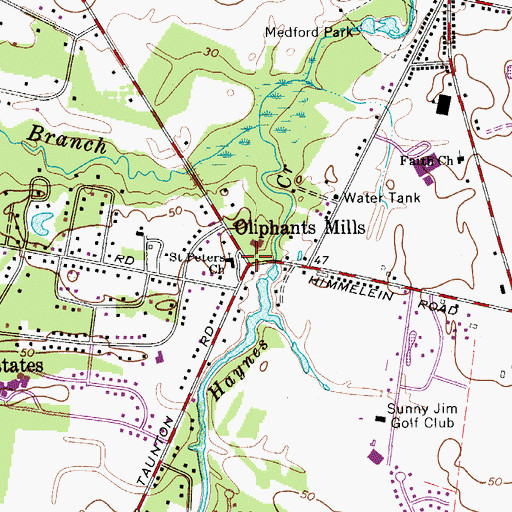 Topographic Map of Oliphants Mills, NJ