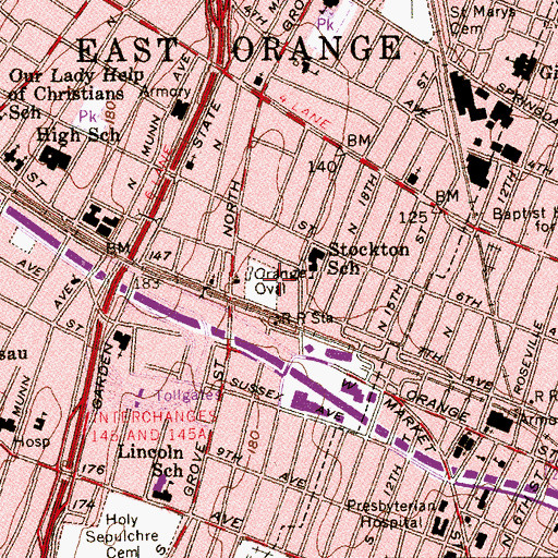 Topographic Map of Orange Oval, NJ