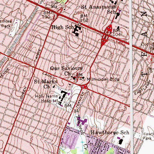 Topographic Map of Our Saviours Church, NJ
