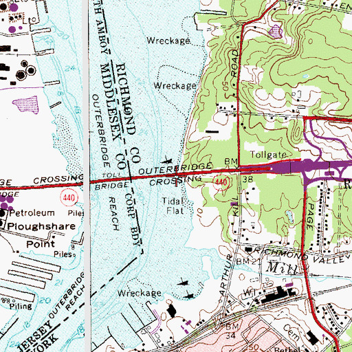Topographic Map of Outerbridge Crossing, NJ