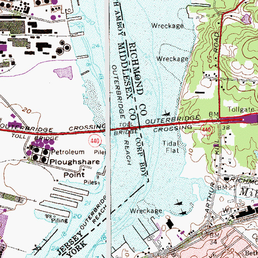 Topographic Map of Outerbridge Reach, NJ