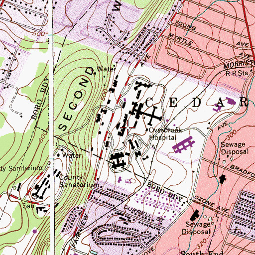 Topographic Map of Overbrook Hospital (historical), NJ