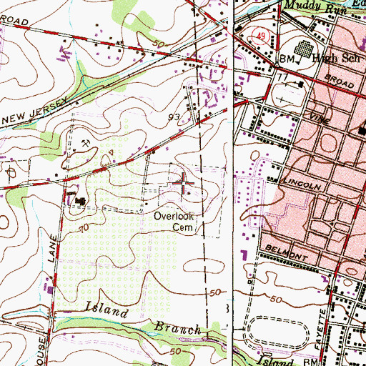 Topographic Map of Overlook Cemetery, NJ
