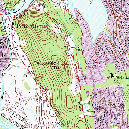 Topographic Map of Packanack Mountain, NJ
