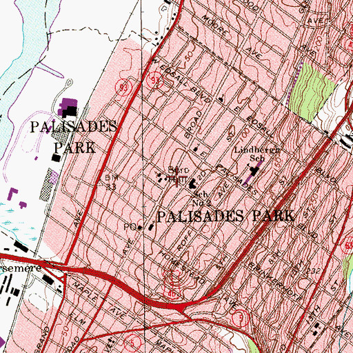 Topographic Map of Palisades Park, NJ