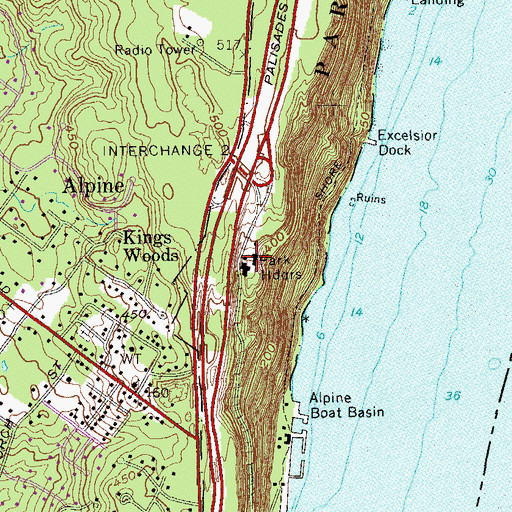 Topographic Map of Palisades State Park, NJ