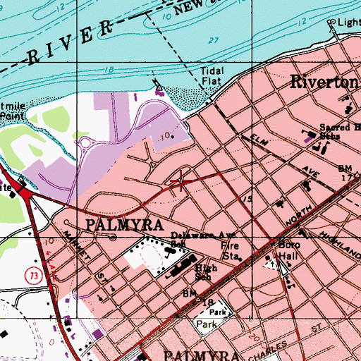 Topographic Map of Palmyra, NJ