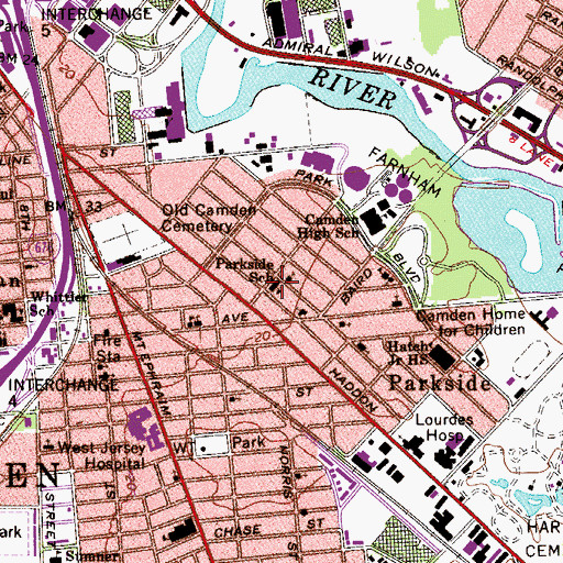 Topographic Map of Parkside Elementary School, NJ