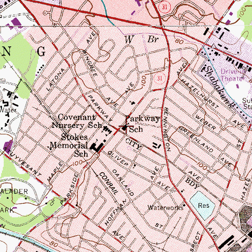 Topographic Map of Parkway Elementary School, NJ