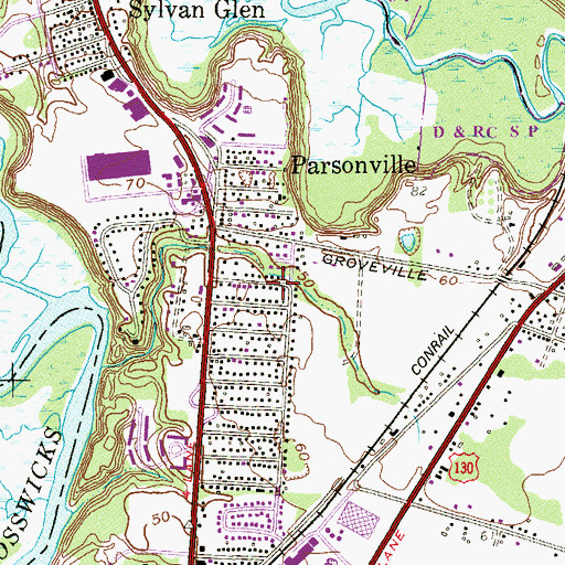Topographic Map of Parsonville, NJ