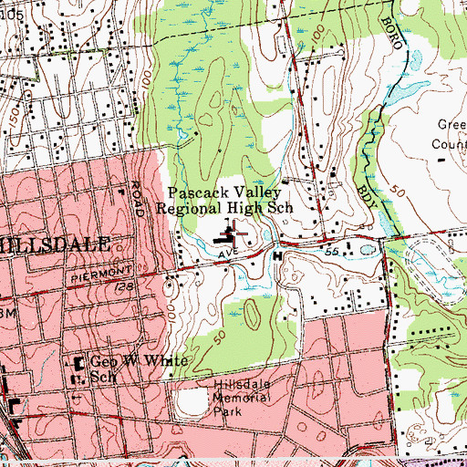 Topographic Map of Pascack Valley High School, NJ
