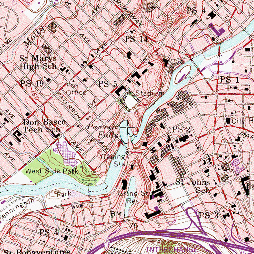 Topographic Map of Passaic Falls, NJ
