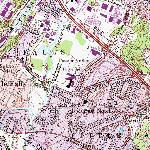 Topographic Map of Passaic Valley Regional High School, NJ